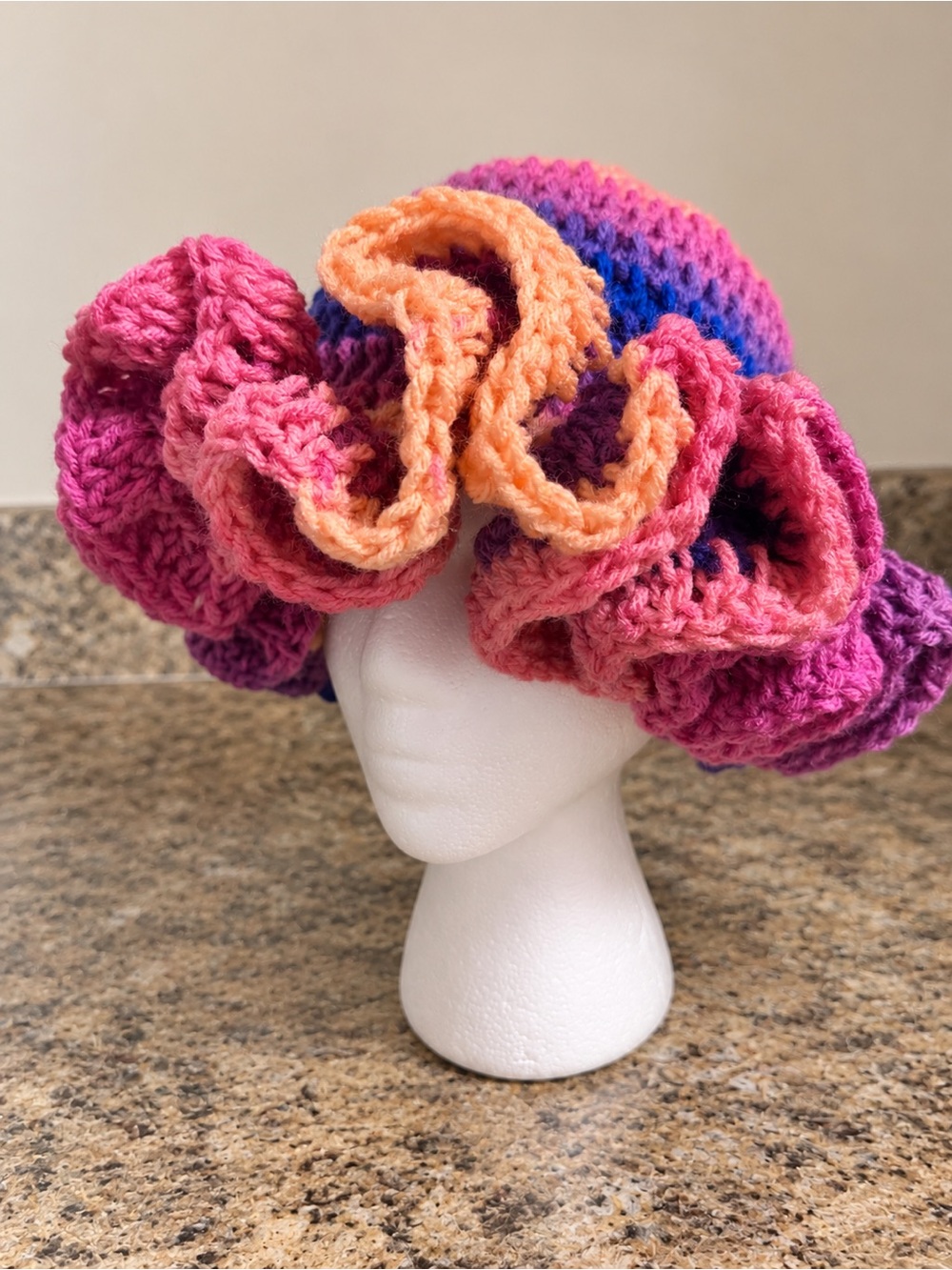 Handmade Multicolor Crochet Hat - Pink & Orange